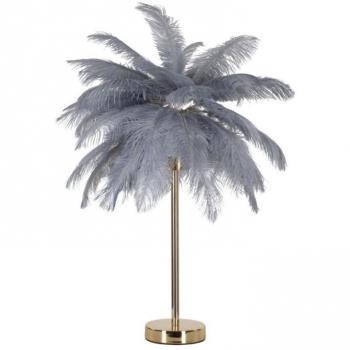 Lámpara de mesa Palm gris con pantalla de plumas y 2 puntos de luz Ø 55x60 cm