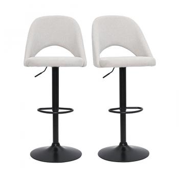 Set de 2 taburetes de cocina regulables COSETTE de tejido efecto aterciopelado texturizado beige y metal negro