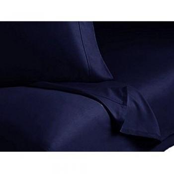 1 pieza sábana bajera para Cama + 2 piezas Funda de almohada --- 300 Número de hilos azul marino individuales de diseño con forma de 100% de costura para chaquetas de percal de algodón egipcio Con bolsillo