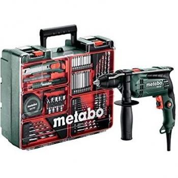 Kit Taladro Percutor Eléctrico METABO SBE 650 con accesorios, potencia de 650W, diseño compacto y ligero, velocidad variable, función de percusión, empuñadura ergonómica para mayor comodidad
