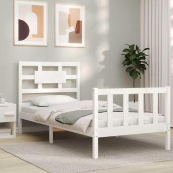 Cama de madera maciza blanca con cabecero 90x200 cm