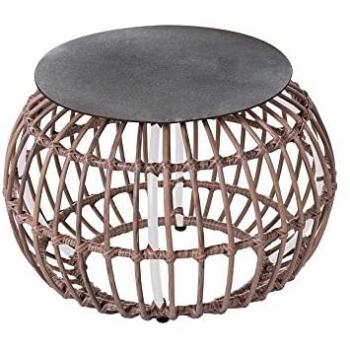 Mesa Auxiliar Ariki de Ratán Sintético Blanco 50x50x34 cm con Acero y Cristal