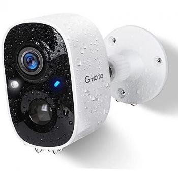 Camara vigilancia wifi exterior,G-Homa cámaras inalambrica interior Alimentado por batería 1080P con foco de visión nocturna/sirena/audio bidireccional/IP65 a prueba de agua/detección de movimiento AI