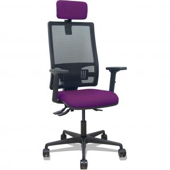 Silla Bormate Asincro Malla Negra Asiento Bali Morado Brazos 2D Ruedas 65mm Cabecero Regulable
