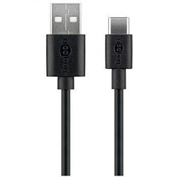 Cable USB A 2.0 a USB C de carga y sincronización, 0,1 m, negro