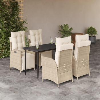 5 Piece Beige Poly Rattan Garden Dining Set with Cushions