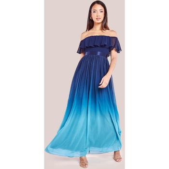 Goddiva Ombre Chiffon Bardot Frill A-line Maxi Dress - Navy Ombre; Goddiva Womens Sustainable Printed Flutter Sleeve Maxi Dress - Peach - Size 14 UK