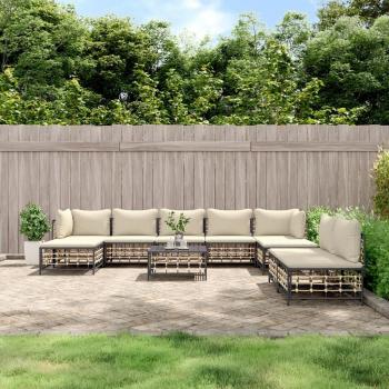 vidaXL 10-Piece Anthracite Poly Rattan Garden Lounge Set with Cushions
