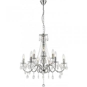 Lámpara colgante William de 63 cm, cromo, metal, 9x E14, con cristales acrílicos claros