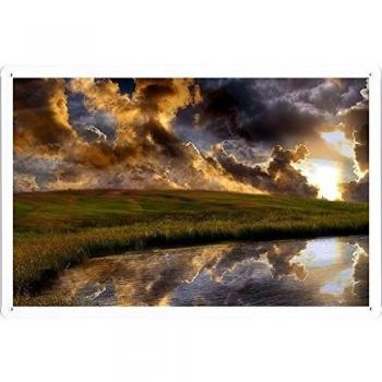 Metal cartel Cartel de chapa Hojalata sesión Clouds Grass Reflection Evening 26393 Retro Vintage Pared Decoración by hamgaacaan