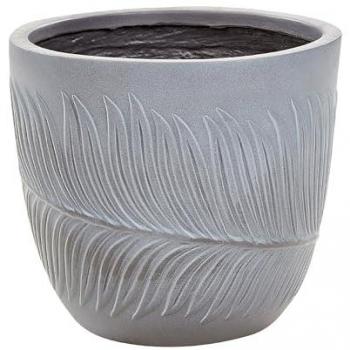Maceta exterior redonda de fibra de arcilla gris 28 x 28 x 16 cm con motivo de hojas resistente a UV