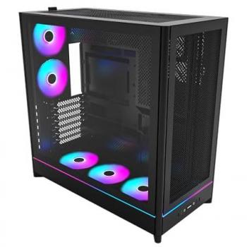 Montech HS01 Pro - Caja Torre ATX Negra con Cristal Templado, Alta Circulación de Aire, Diseño Reversible y 5 Ventiladores ARGB PWM Preinstalados