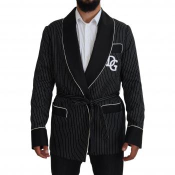 Dolce & Gabbana Black Robe Striped DG Patch Jacket Men Blazer - IT46 | S