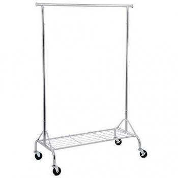 Songmics HSR02S Perchero para cargas pesadas, con estante para zapatos, con ruedas, en metal, soporta hasta 50 kg, longitud: 110,5 – 150,5 cm, cromado
