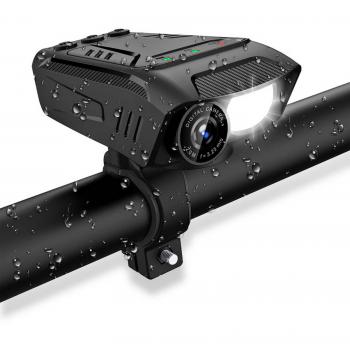 Cámara de Ciclismo Nedis 3 en 1 Full HD con Luz LED y Claxon, 1080p, 2MP, Resistente al Agua, USB-C, Batería de 10 horas, Slot para Micro