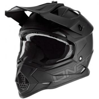 O'Neal Casco de Cross 2SRS FLAT V.23 Negro - Casco de motocross, diseño aerodinámico, ventilación optimizada, interior desmontable y lavable, ajuste cómodo, homologación de seguridad