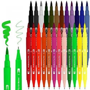 Rotuladores Lettering 24 Colores Rotulador Doble Punta Pincel y Punta Fina Acuarelables Permanentes Brush Pen Marcadores para Niños Adultos Lettering Arte Dibujo Caligrafía Libros para Colorear