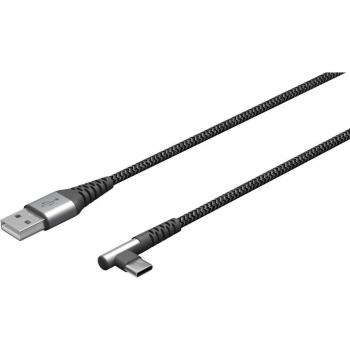 Cable USB-C a USB-A textil con conectores metálicos, 90°, 0,5 m (gris espacial/plata)