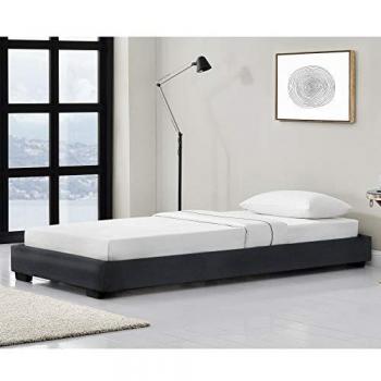 Cama Individual Tapizada en Piel Sintética 90 x 200 cm con Somier Moderno - Negro