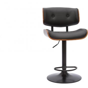 Taburete de cocina regulable BASILE negro con madera oscura