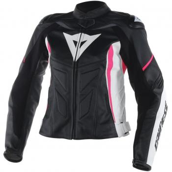 Dainese-AVRO D1 LADY Chaqueta de piel , Negro/Blanco/Fuchsia, Talla 48