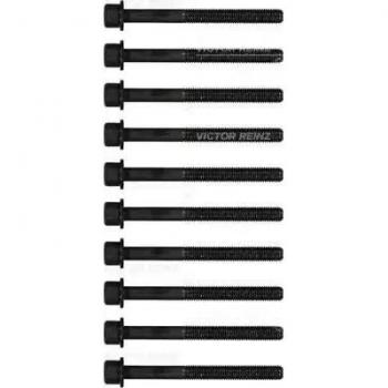 Juego de tornillos de culata REINZ 14-55056-01 con pernos de alta resistencia, diseñado para asegurar la correcta fijación y sellado en motores, incluye todos los componentes necesarios para una instalación completa