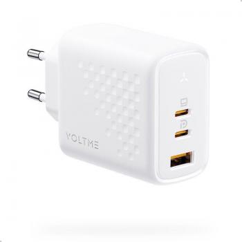 Cargador rápido Voltme Revo 67 GaN III PD 65W con 2 puertos USB-C y 1 puerto USB, color blanco