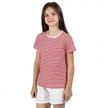 Regatta Ayan-Camiseta Transpirable De Algodón Y Manga Corta T-Shirts/Polos/Vests, Unisex niños, Fiery Coral Stripe, 11-12