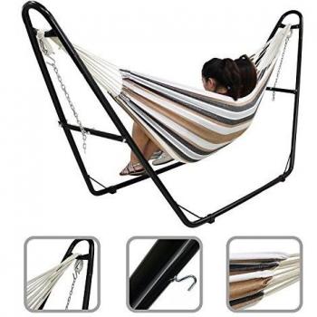 Hamaca Ajustable para 2 Personas, Cama Colgante de Algodón Brasileño con Soporte Tipo H - Marrón