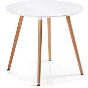 Kave Home - Mesa de Comedor WAD Redonda Ø100 cm Blanca con Patas de Madera de Haya