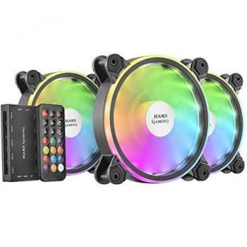 MARSGAMING MFXKIT, Kit 3 Ventiladores ARGB MFX+Mando RF, Ultra-silencioso, Negro