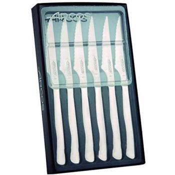 Arcos Serie Cuchillos de Mesa, Juego 6 uds Cuchillo Chuletero, Hoja Serrada de Acero Inoxidable de 110 mm, Cuchillo Monoblock Acero Inoxidable Color plata