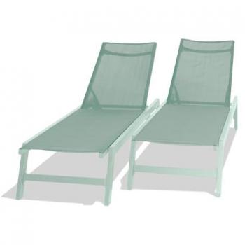 Conjunto de 2 tumbonas de jardín Nilo - Aluminio y textileno, diseño con respaldo ajustable en 5 posiciones, color verde