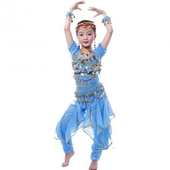 Astage Niña Camiseta Corta Pantalón Harem Belly Disfraz Halloween Cosplay Oriental Azul Clara M