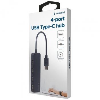 Concentrador USB Tipo C de 4 puertos, negro