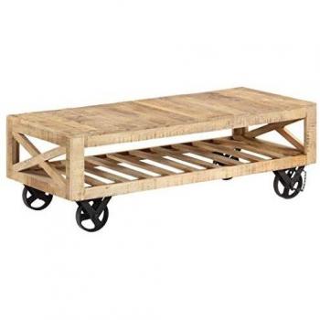 vidaXL Madera Maciza Mesa de Centro con Ruedas Mango 110x50x37 cm Mueble Casa