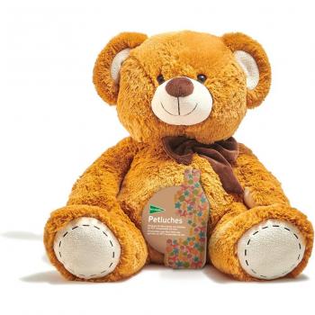 Oso grande de peluche sostenible con lazo.