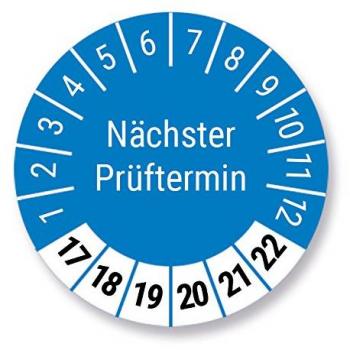 'Placa próxima Agenda de prueba de prueba, Azul, 30 mm de diámetro, año 2017 hasta 2022 con protección UV laminado, prüfet ikett, prüfauf adhesivo, azul, 100