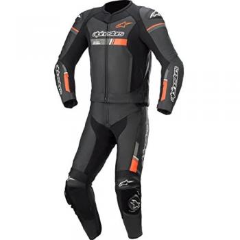 Alpinestars GP Force Chaser 2-Piezas Traje de cuero de motocicleta Negro-Rojo Flúor con divisores, talla 52