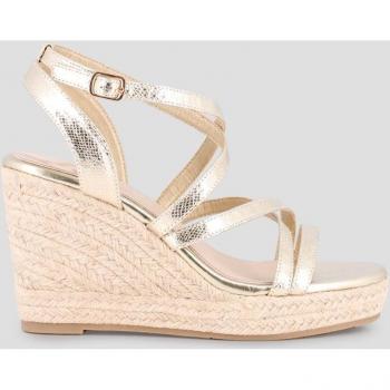 Sandalias de cuña de mujer Blogger MINERVA en color dorado con tiras entrelazadas y metalizadas