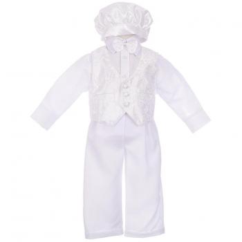 Lito Angels - Ropa de Bautizo para Bebe Niño Traje de Vestir Blanco para Bautismo con Gorro Capó Talla 9-12 Meses, Manga Larga
