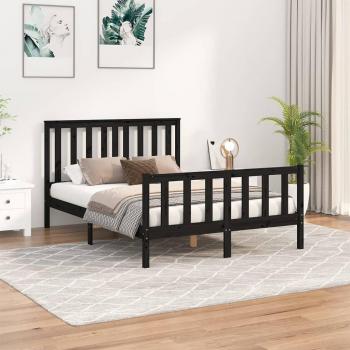 Cama de madera de pino gris 140x200 cm con cabecero negro, estructura de cama con cabecero madera pino negro 140x200 cm vidaXL