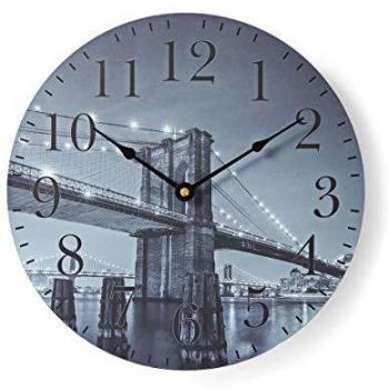 NEDIS CLWA007WD30BB Reloj de Pared Circular | 30 cm de diámetro | Imagen del Puente de Brooklyn