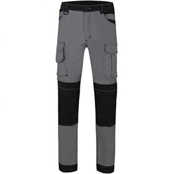 Pantalón de Trabajo Multibolsillos Velilla 103019S Canvas Stretch Elástico con Refuerzos en Rodillas y Culera Color Gris/Negro Talla XXL