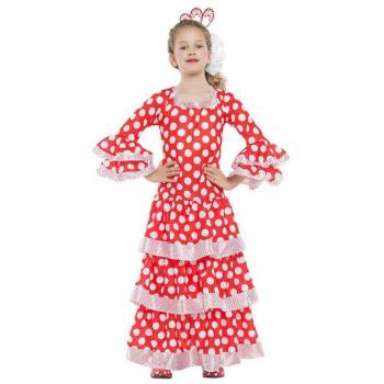Kimokawaii Disfraz de Sevillana roja con lunares para niña