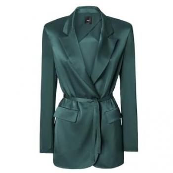 PINKO Women's Green Satin Blazer with Sheer Sleeves - Size 40