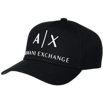 Armani Exchange Black Baseball Cap for Men - Size: One Size, Features Printed Design with Buckle Fastening