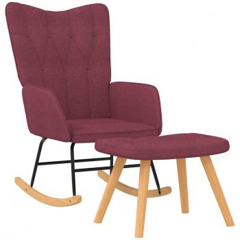 Silla mecedora con reposapiés de tela rojo tinto vidaXL