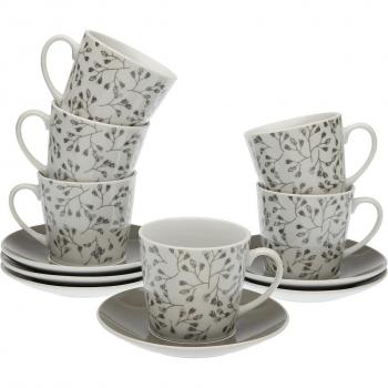 Juego de Tazas con Platos Versa Oxford Porcelana 9 x 14 x 14 cm 10,5 x 8 x 6 cm 14 x 14 x 2 cm (12 pcs)