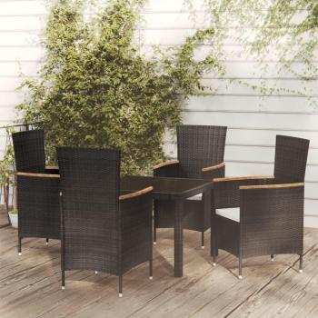 Set de almuerzo de jardín de 5 piezas con almohadas de Polyrattan negro